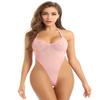 Sywiyi Womens One-Piece Lingerie Sheer Mesh Monokini High-Cut Thong Bodysuit Teddy Nightwear Pink Halter One Size view 3