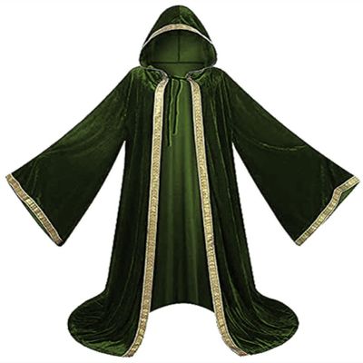 Honeystore Unisex Masquerade Wizard Cloak Halloween Cosplay Hooded Cape Outfit SWD2022042203-Green L