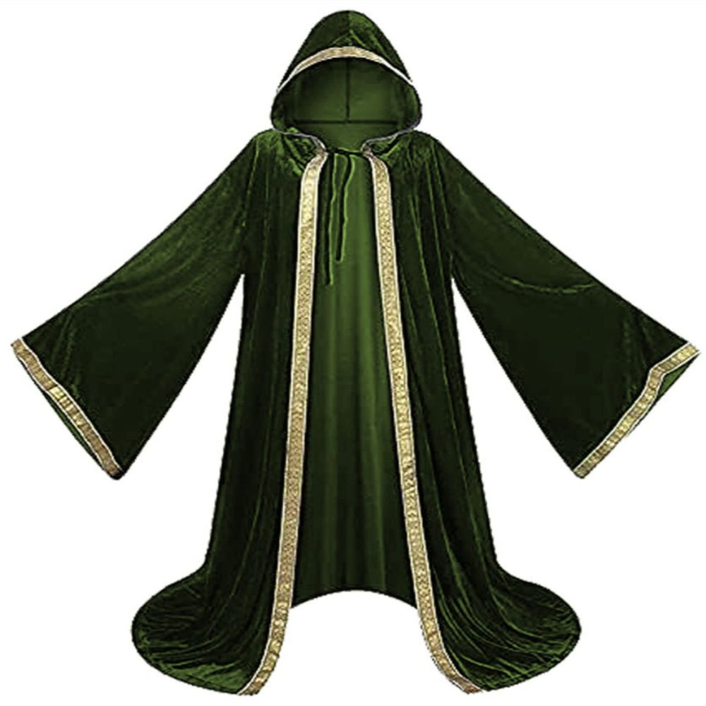 Honeystore Unisex Masquerade Wizard Cloak Halloween Cosplay Hooded Cape Outfit SWD2022042203-Green L
