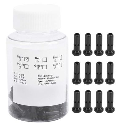 GOTOTOP Spoke Nipples, 100Pcs Aluminum Alloy Spoke Spoke Cover Nipple Cycling Accessory for Mountain Road, 2mm/0.08in Inner Diameter Spokes(Black)