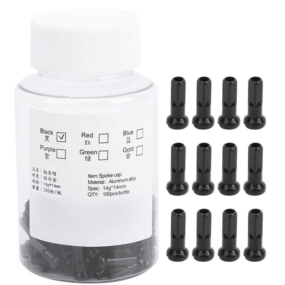 GOTOTOP Spoke Nipples, 100Pcs Aluminum Alloy Spoke Spoke Cover Nipple Cycling Accessory for Mountain Road, 2mm/0.08in Inner Diameter Spokes(Black)