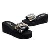 AnFeng Women's Wedges Crystal Floral Thick Bottom Outdoor Slippers Beach Shoes Cowboys Slippers for Women (Grey, 6.5-7) view 2