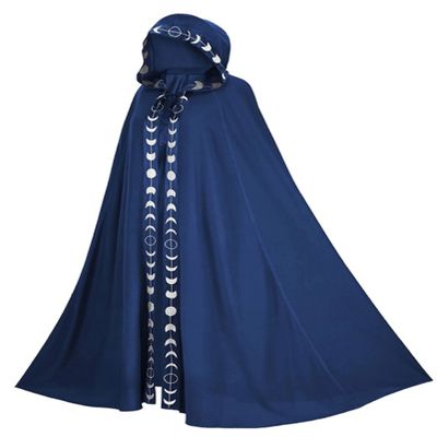 Honeystore Unisex Medieval Renaissance Cloak Long Cosplay Halloween Hooded Cape Navy 4XL/5XL