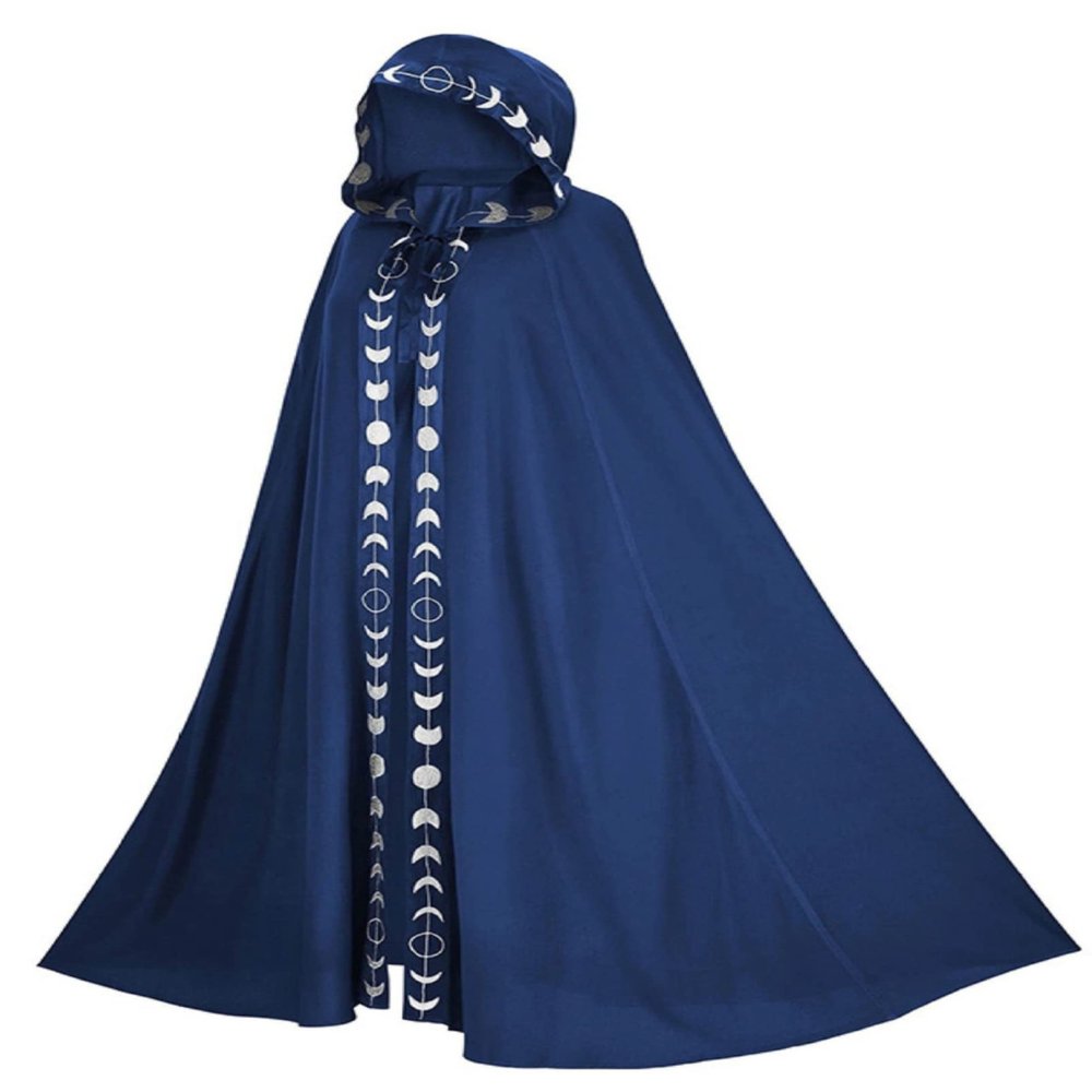 Honeystore Unisex Medieval Renaissance Cloak Long Cosplay Halloween Hooded Cape Navy 4XL/5XL