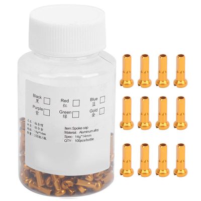 GOTOTOP Spoke Nipples, 100Pcs Aluminum Alloy Spoke Spoke Cover Nipple Cycling Accessory for Mountain Road, 2mm/0.08in Inner Diameter Spokes(Gold)