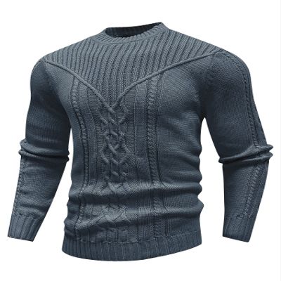 SAVKOOV Men's Pullover Long Sleeve Crewneck Knitted Sweater Deep Gray