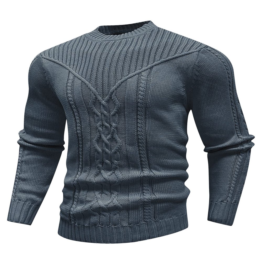 SAVKOOV Men's Pullover Long Sleeve Crewneck Knitted Sweater Deep Gray