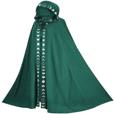 Honeystore Unisex Medieval Renaissance Cloak Long Cosplay Halloween Hooded Cape Green 4XL/5XL