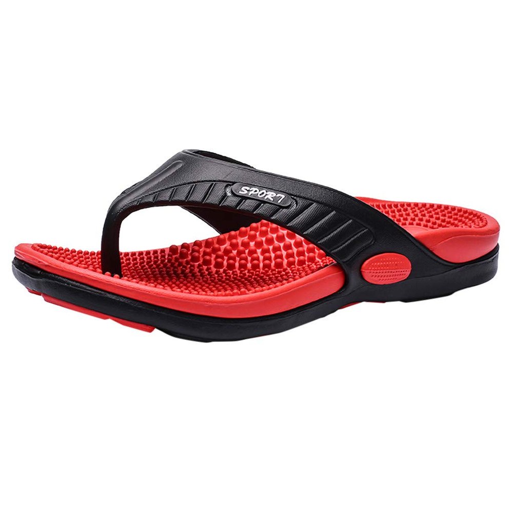 AnFeng Male Flip Summer Shoes Flops Men Shoes Slipper Beach Sandals Casual Flat Men's Slipper Men S Slippers Leather (Red, 10)