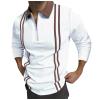 Men's Striped Polo Shirts Long Sleeve Zip Up Slim Fit T-Shirts Big and Tall Contrast Patchwork Business Plaid Tees White view 1