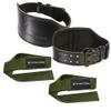 100% Top-Grain Leather 10mm Thick 6 Wide to 2.5 Taper Heavy-Duty Dual Prong Weightlifting Belt for Men and Women + 24" Military Green Padded Weightlifting Straps with Silicone Grip (Small) view 1