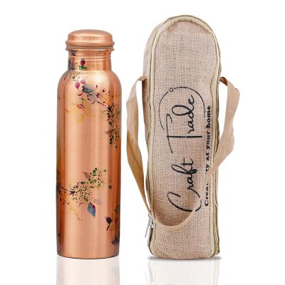 Craft Trade 100% Pure Copper Water Bottle 34 Oz, Ayurveda inspired Copper Bottle for Drinking, Unique Handcrafted Floral Design with Jute Carry Case Boosts Immunity & Digestion, Leak-Proof, BPA-Free
