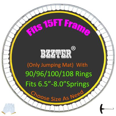 Bzzter Replacement Trampoline Mat, Fits 15ft Round Frame,with 96 Rings 159.3 Inch Diameter, Fits 7.0" Springs,Not 15ft Diameter Mat,10 Rows of Stitches,w/Pull Hook and Gloves