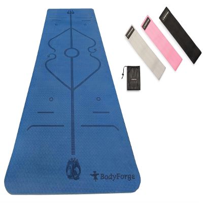 $averPak BodyForge Exercise Yoga Mat (Blue/Light Blue) & Fabric Hip Bands Set Bundle