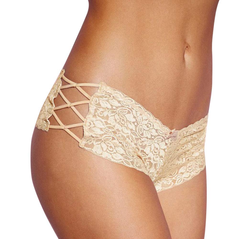 Briefs Women Lingerie Underwear Plus Panties Out Hollow Sexy Size Lace Christmas Lingerie for Women for Sex (Beige, S)
