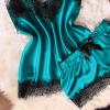 Shorts Pajamas Lace Camisole Stain Sexy V-Neck Bowknot Eyelash Women Set Lingerie for Woman Sexy plus Size (Green, L) view 3