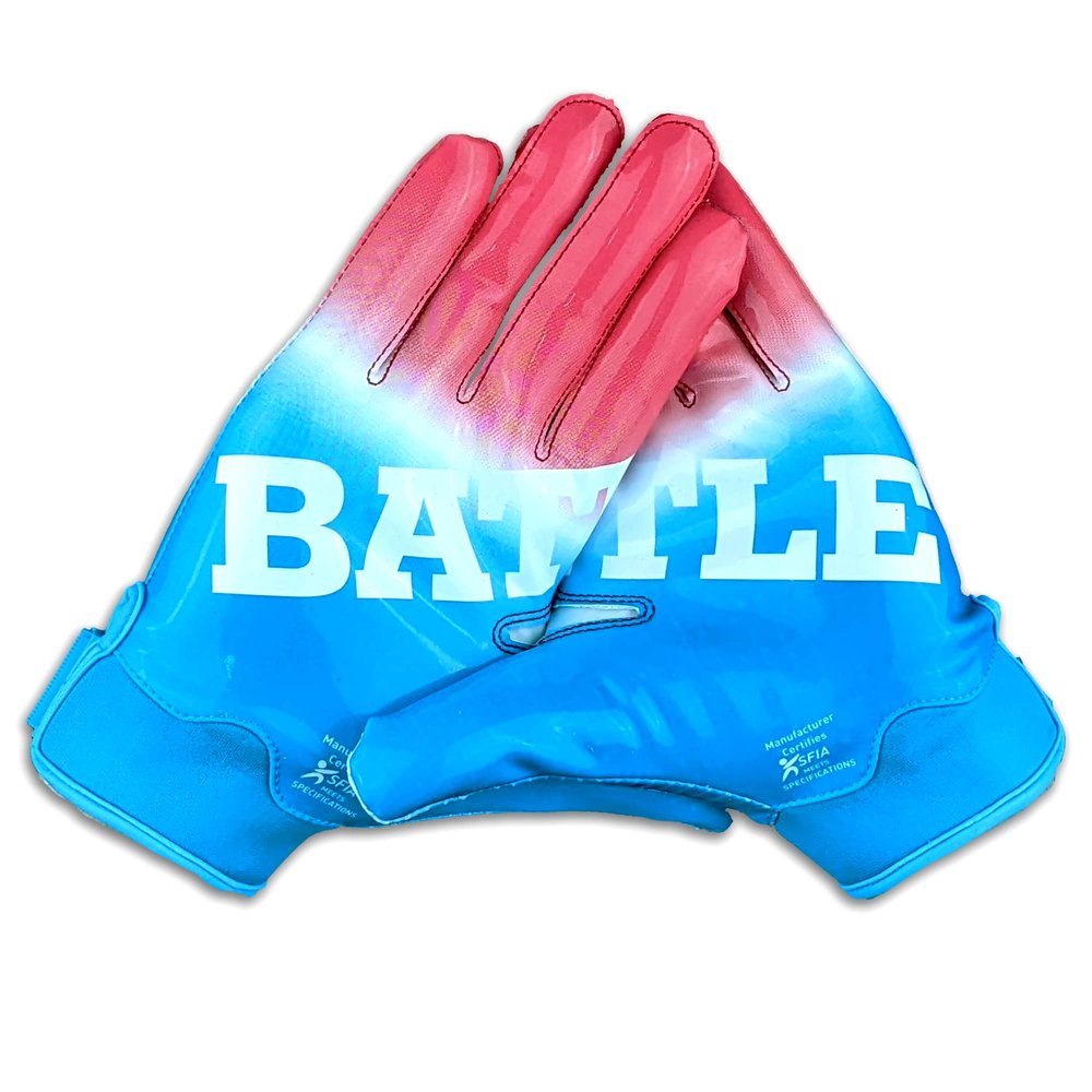 Battle Sports Gradient Red, White & Blue Wide Receiver Football Gloves, Ultra Stick Adult & Youth Gloves - Adult Small