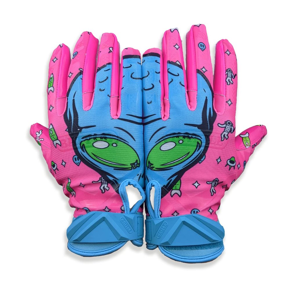 Battle Sports Pink Alien Cloaked Wide Receiver Football Gloves, Ultra-Tack Sticky & Grip Gloves, No Slip - Adult XX-Large