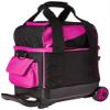 BSI Dash Single Roller Bowling Bag with Smooth Rolling Wheels, Padded Ball Compartment, Retractable Locking Handle, & Shoe Pocket, Black/Pink/Gray view 4