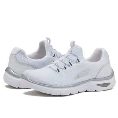 Avia Junction Womens Slip On Sneakers - Comfortable, Breathable No Laces Shoes for Women with Memory Foam - White/Silver Grey/Light Purple, 8.5 Medium