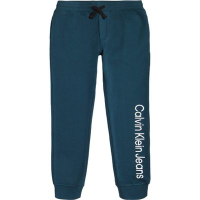 Calvin Klein Boys' Pull-On Fleece Jogger Sweatpants, Drawstring Closure, Vertical Logo Deep Cyan FC17, 5