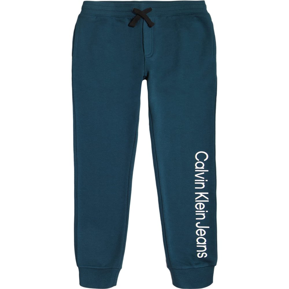 Calvin Klein Boys' Pull-On Fleece Jogger Sweatpants, Drawstring Closure, Vertical Logo Deep Cyan FC17, 5