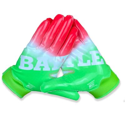 Battle Sports Watermelon Wide Receiver Football Gloves, Ultra Stick Adult & Youth Gloves - Adult Medium, Red/White/Green