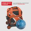 BSI Dash Single Roller Bowling Bag with Smooth Rolling Wheels, Padded Ball Compartment, Retractable Locking Handle, & Shoe Pocket, Black/Orange/White view 2