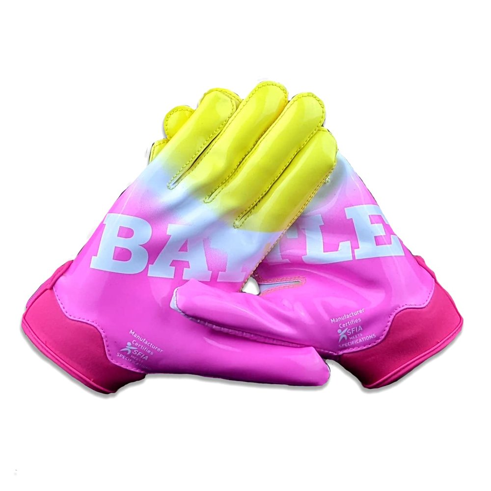 Battle Sports Gradient Lemonade Wide Receiver Football Gloves, Ultra Stick Adult & Youth Gloves - Adult Medium, Pink/White/Yellow