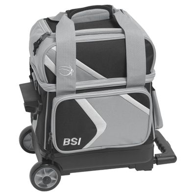 BSI Dash Single Roller Bowling Bag with Smooth Rolling Wheels, Padded Ball Compartment, Retractable Locking Handle, & Shoe Pocket, Black/Gray/White