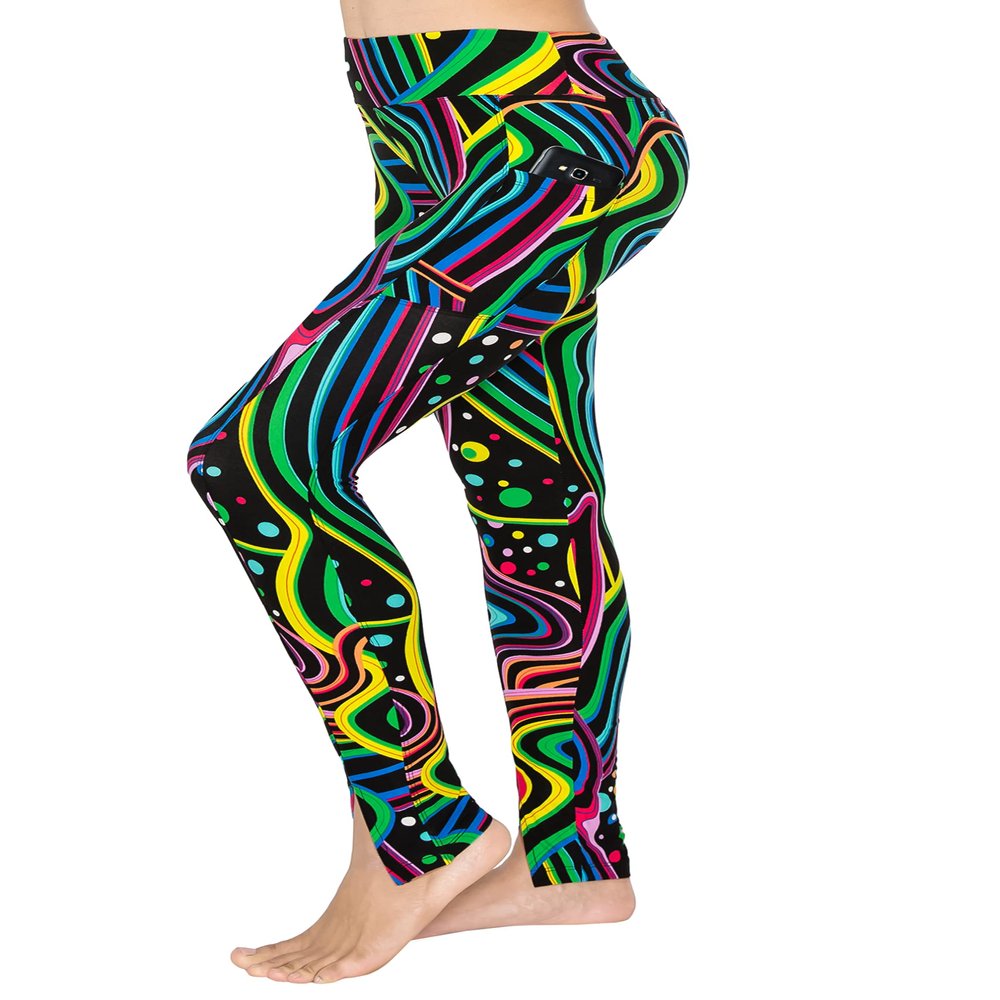 Women's High Waisted Yoga Leggings - Buttery Soft Comfortable Stretch Front Split Hem Workout Casual Pants with Pockets Print X-Large