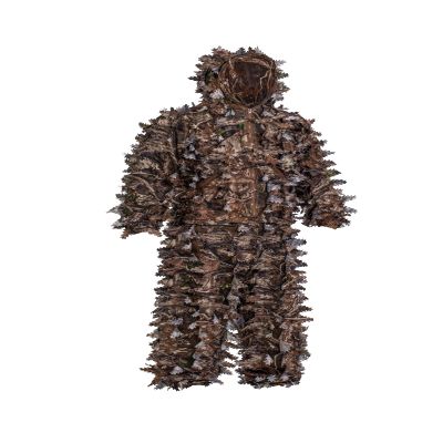 ROCREEK 3D Leafy Camo Suit Hooded Ghillie Hunting Clothing with Built-in Face Mask (Brown Woodland, Large-X-Large)