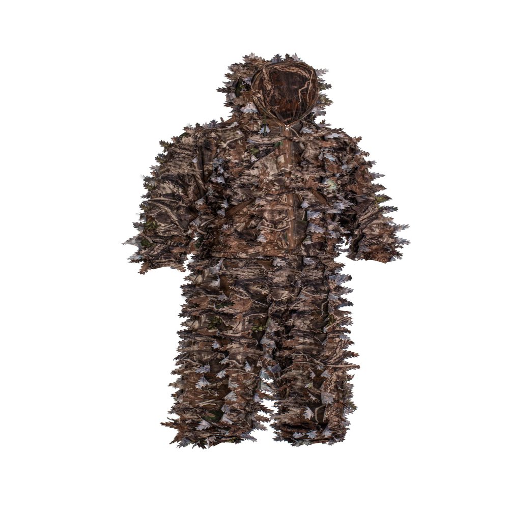 ROCREEK 3D Leafy Camo Suit Hooded Ghillie Hunting Clothing with Built-in Face Mask (Brown Woodland, Large-X-Large)