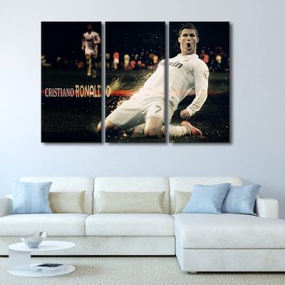 TISHIRON Football Star Canvas Wall Art CR7 Poster Painting Cristiano Ronaldo Competition Artwork 3 Pieces Home Decor for Living Room Dining Bedroom Prints Ready to Hang 42x28 in