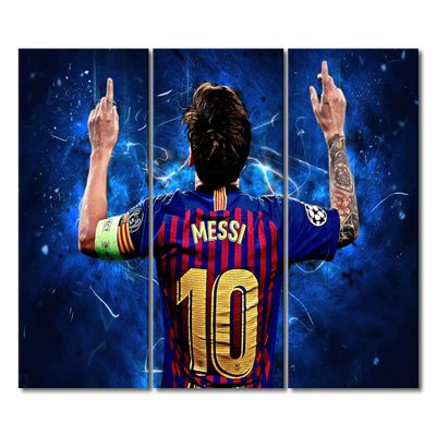 3 Piece Famous Argentine Football Player Canvas Wall Art Lionel Messi Painting Motivational Gallery Wrapped Decor for Living Room Bedroom Poster Prints Framed Ready to Hang 60x40 in