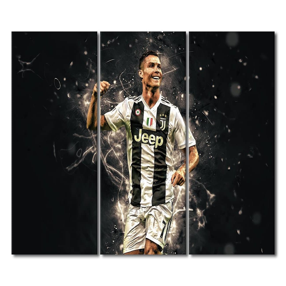 3 Pieces Cristiano Ronaldo Canvas Art Wall Framed CR7 Poster Decorative Pictures Painting Modern Home Decor for Living Room Bedroom Dining Print Ready to Hang 60x40 in