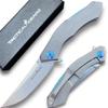 TACTICAL GEARZ Titanium Pocket Knife for EDC, Solid TC4 Titanium Handle, D2 Steel Blade, Includes Sheath (TritonX Gun Metal) view 1