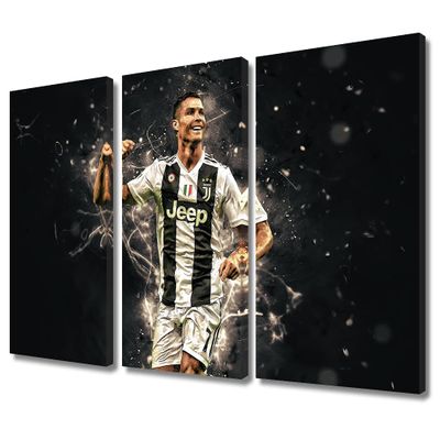 3 Pieces Cristiano Ronaldo Canvas Art Wall Framed CR7 Poster Decorative Pictures Painting Modern Home Decor for Living Room Bedroom Dining Print Ready to Hang 36x24 in