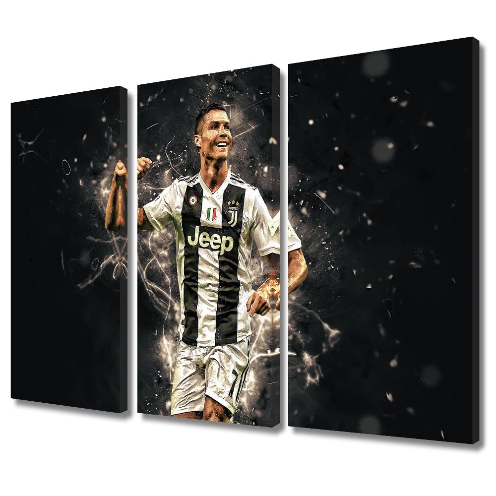 3 Pieces Cristiano Ronaldo Canvas Art Wall Framed CR7 Poster Decorative Pictures Painting Modern Home Decor for Living Room Bedroom Dining Print Ready to Hang 36x24 in