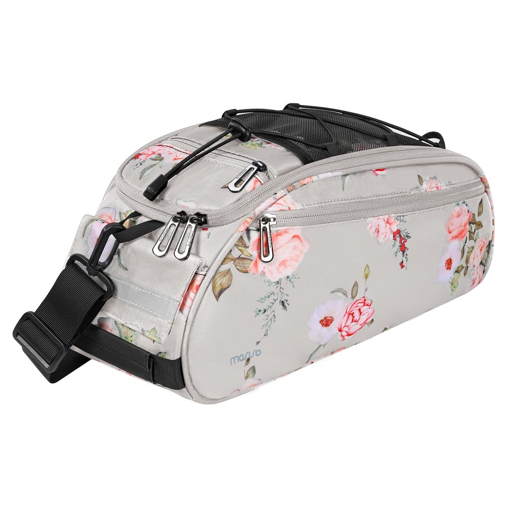 MOSISO Bike Rack Bag, Peony Waterproof Bicycle Trunk Pannier Rear Seat Pouch Cycling Bike Carrier Backseat Storage Luggage Saddle Shoulder Bag, Gray