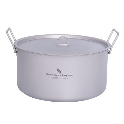 Boundless Voyage Outdoor Camping Titanium Pot 5.0L Stockpot with Lid Folding Handle Hiking Picnic Portable Big Capacity Soup Pot Home Kitchen
