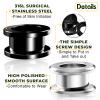 BIG GAUGES 2 Pairs Screw Surgical Steel 6g 5/32" 4mm Black Tunnels Piercing Jewelry Ear Stretching Lobe Plug Tunnel Earring BG14158 view 4