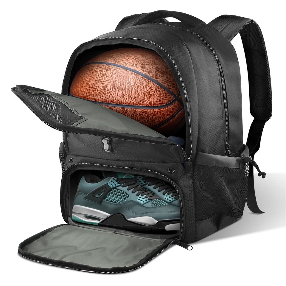 BROTOU Basketball Backpack, Large Basketball Bag with Shoes and Ball Compartment, Soccer Backpacks for Football/Volleyball (Black)