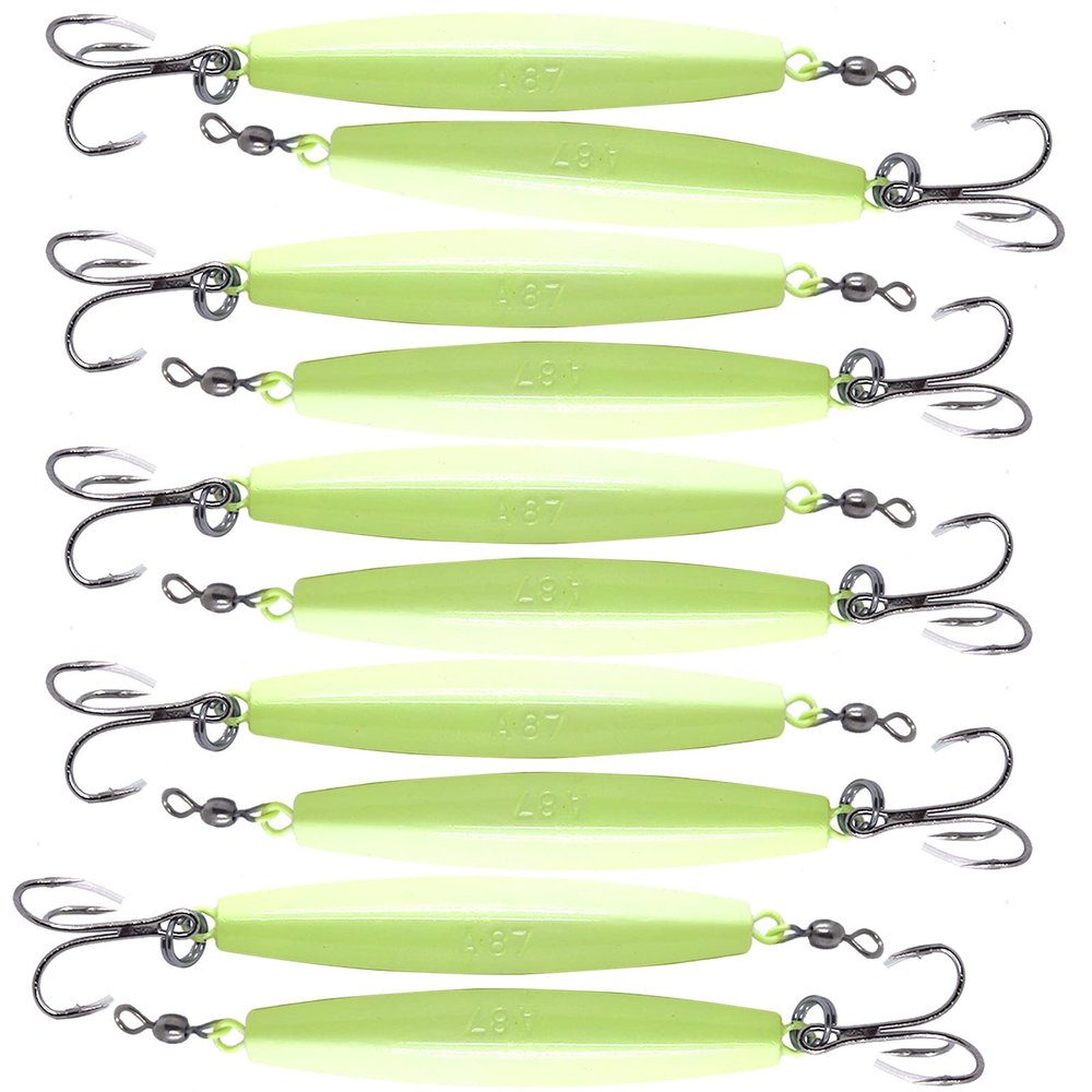 10pcs Fish WOW! Glow 8oz Diamond jigs with a Treble Hook Jigging trolling Casting Heavy-Duty Metal jigs