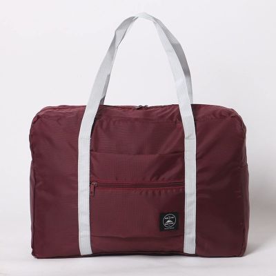Folding Travel Bag Nylon Women Travel Bags Large Capacity Hand Luggage Tote Duffel Set Overnight for Lady & Men (Red Wine)