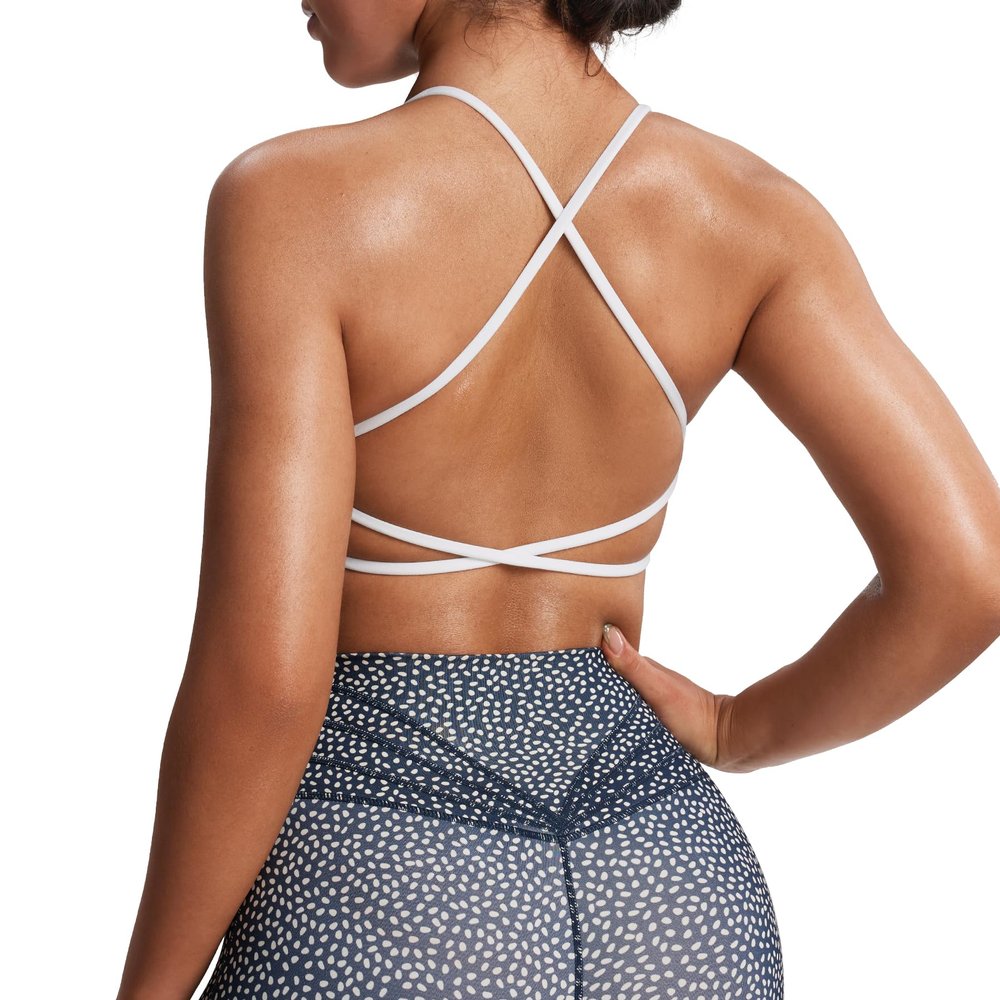 Aoxjox Women's Workout Sports Bras Fitness Trinity Ivy Low Impact Bra Yoga Crop Tank (White, Small)