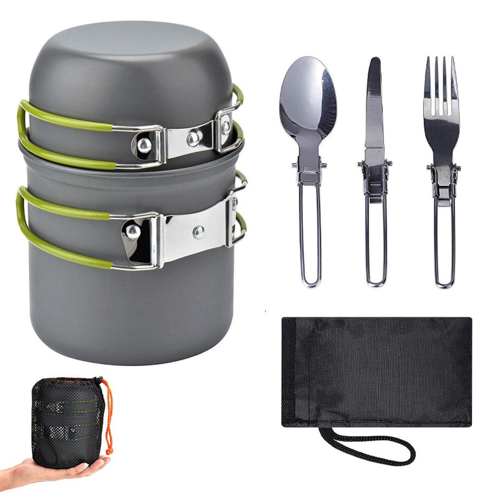 LUYANhapy9 Outdoor Pot Set 1-2 People Portable Camping Cooker Set with Tableware Pot Bowl Fork Spoon