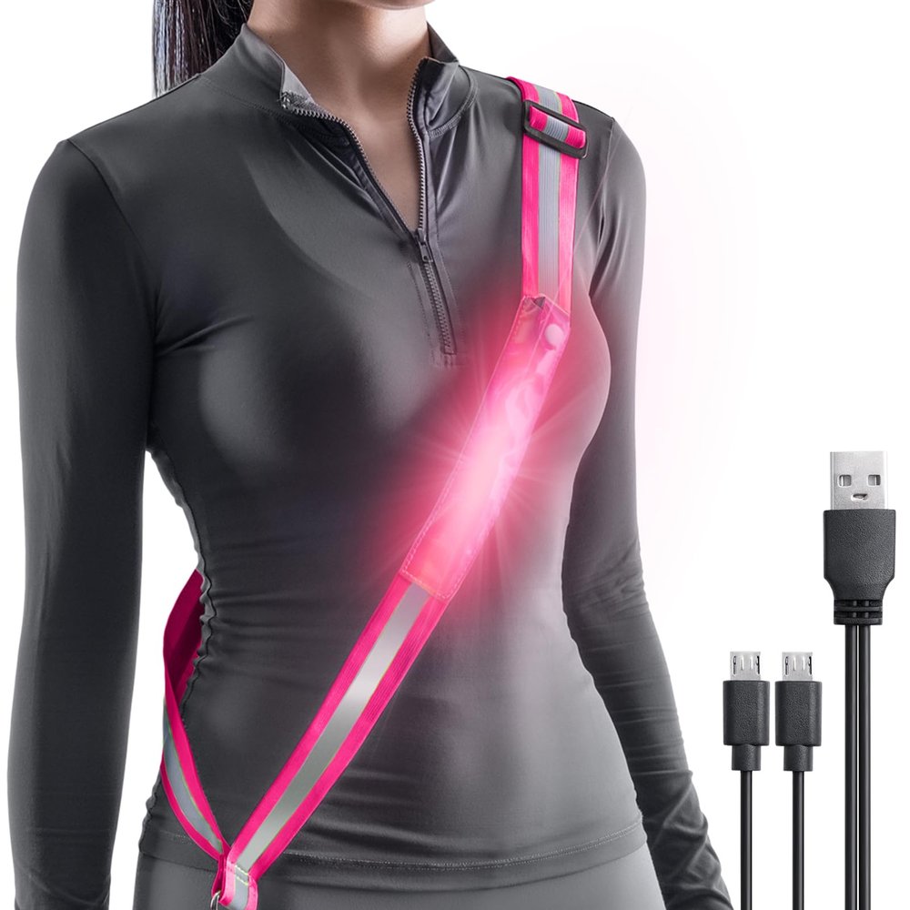 Todoxi LED Belt Reflective Sash for Walking at Night, High Visibility Adjustable Night Running Safety Gear Rechargeable LED Light Up Running Belt Reflective Gear for Runners Walkers Men Women