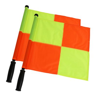 2PCS JAYO Professional Soccer Referee Flag for Official Events, Linesman Flag With PU Zipped Carrying Bag, Waterproof, Yellow and Orange Checkered Design