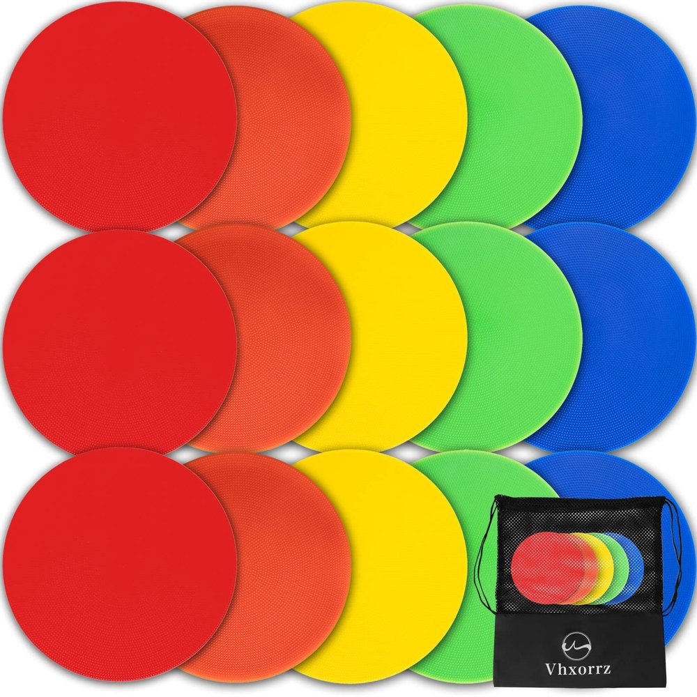 Vhxorrz Poly Spot Markers 9 inch 15 Pcs Non-Slip Rubber Agility Markers Flat Field Cones Floor Dots for Football, Soccer, Basketball Training Markers, School Activities, Exercise Drills